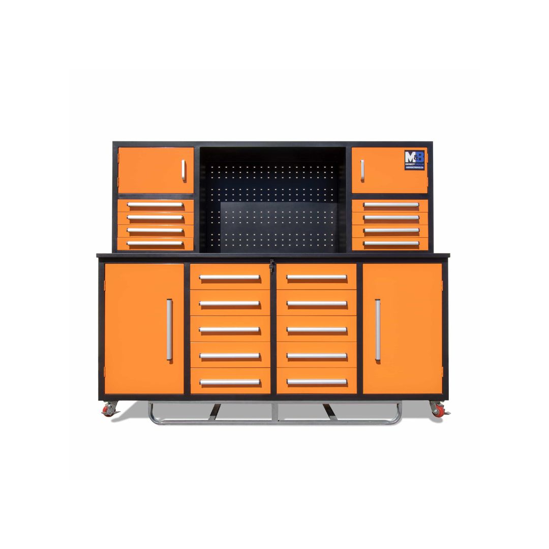 M&B | 7’ Workbench Cabinet with 18 Drawers - Backstorage Containers